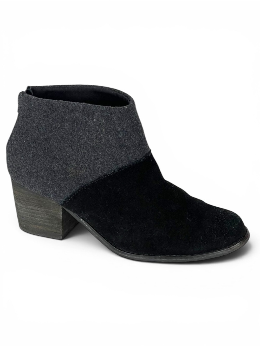 TOMS LEILA 740706 SUEDE FELT COLORBLOCK STACKED HEEL ANKLE BOOTS BOOTIES